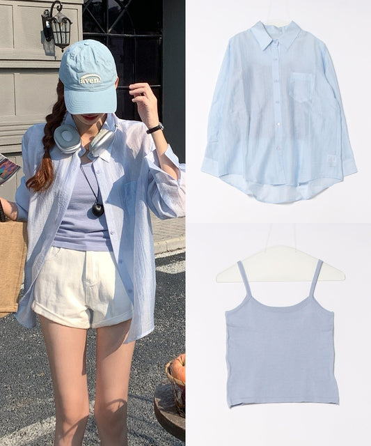 シアーシャツ+キャミ2点セット