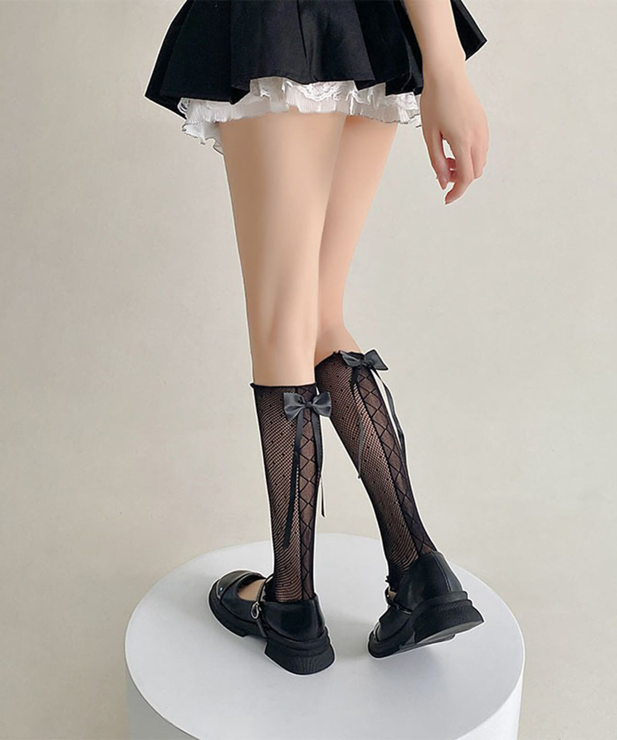 リボンデザインメッシュレッグカバー