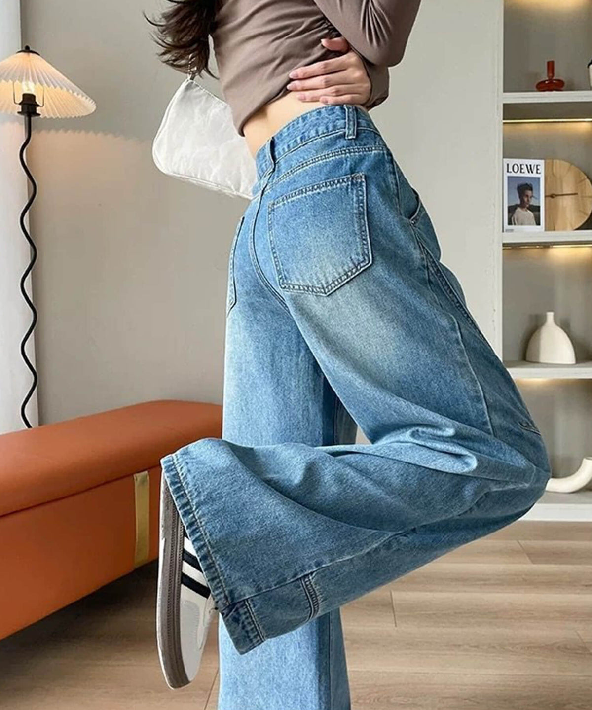 変形デザインセミワイドデニムパンツ