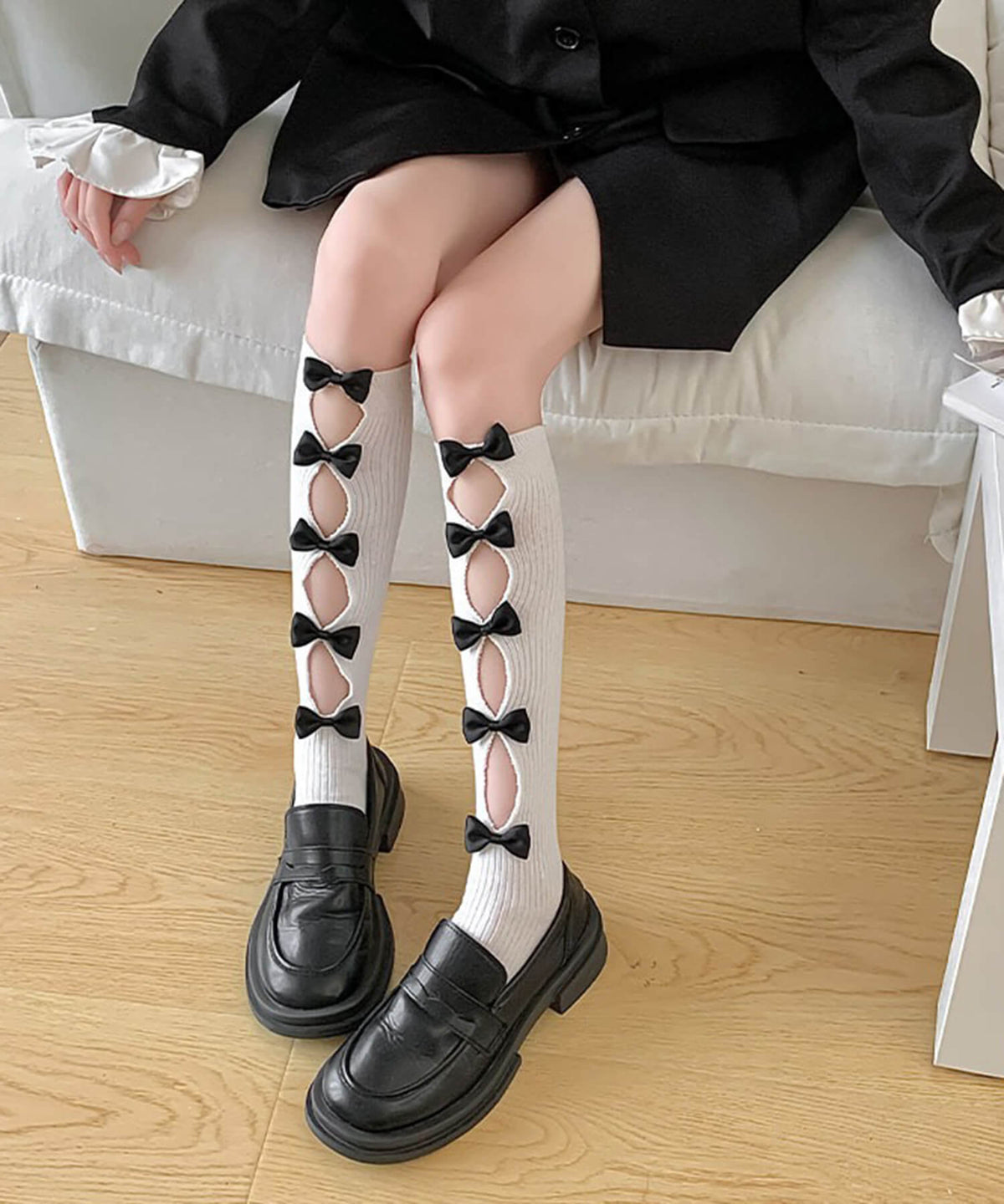 リボンデザインハイソックス