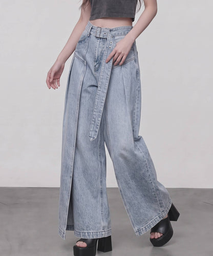 サイドカバーラップワイドデニムパンツ