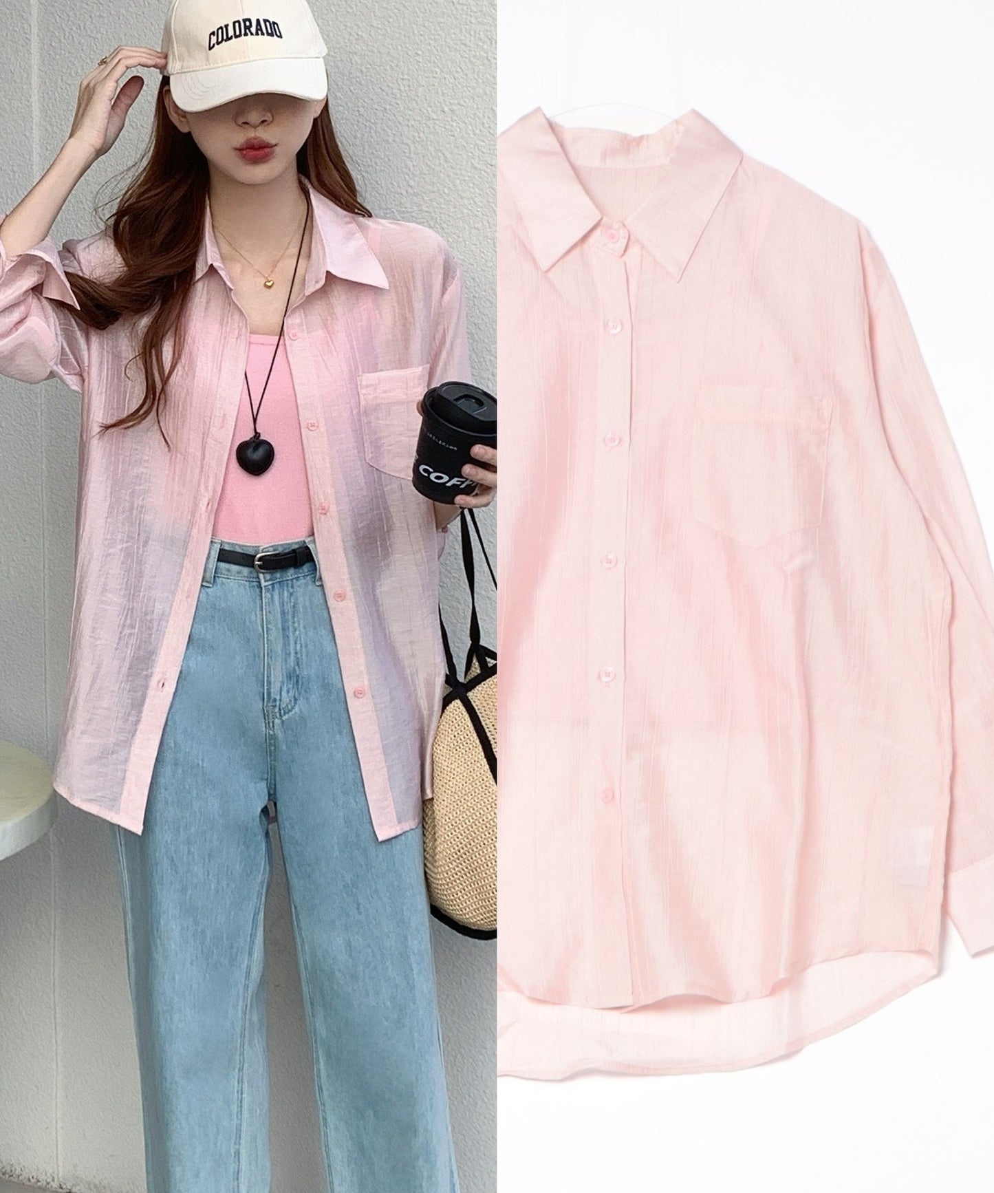 シアーシャツ+キャミ2点セット