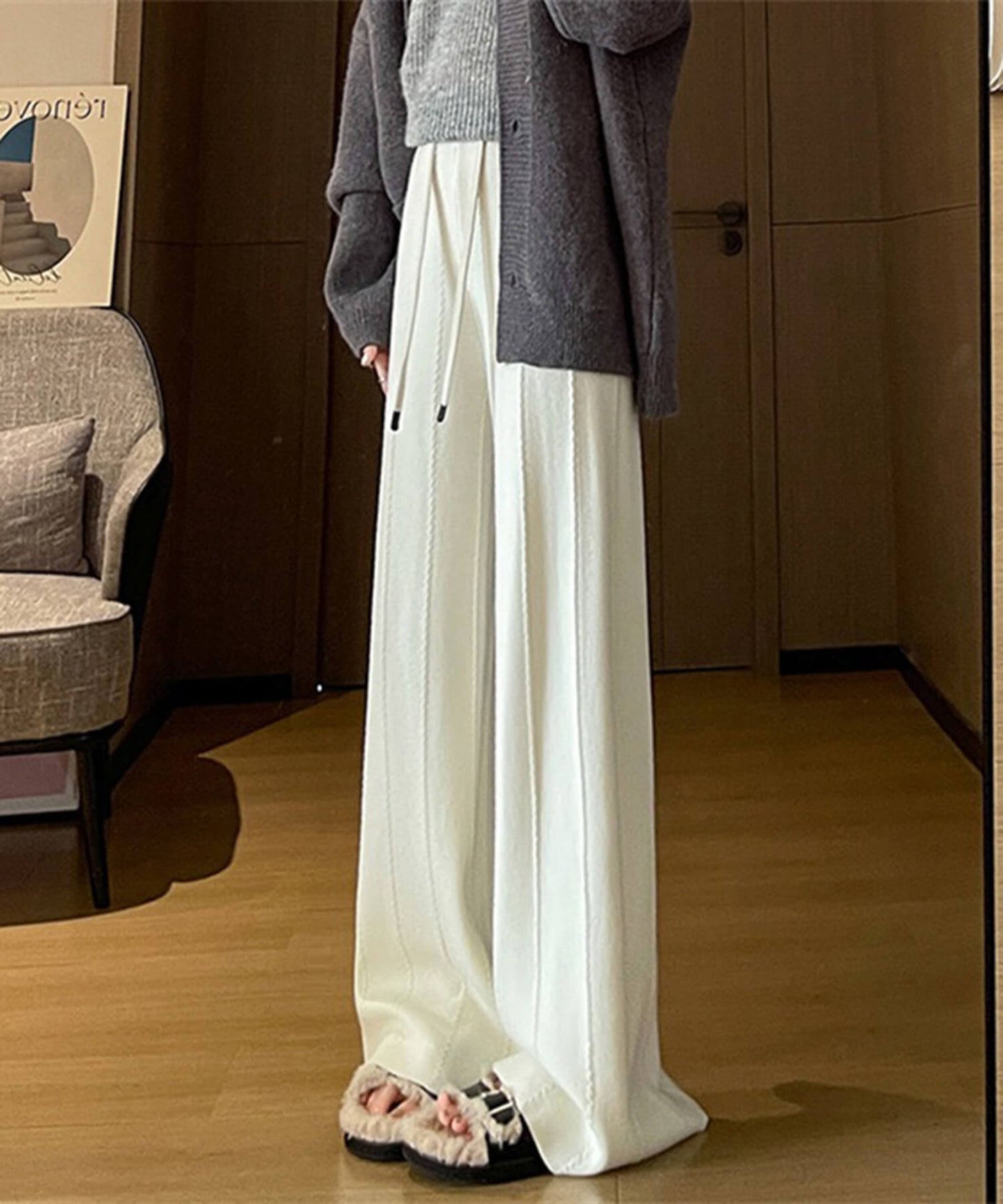 ラインデザインニットパンツ