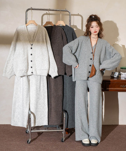 ニットカーデ＆ジレ＆パンツ3点セットアップ