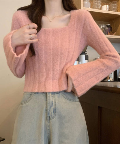 ベルスリーブマカロンカラーニット