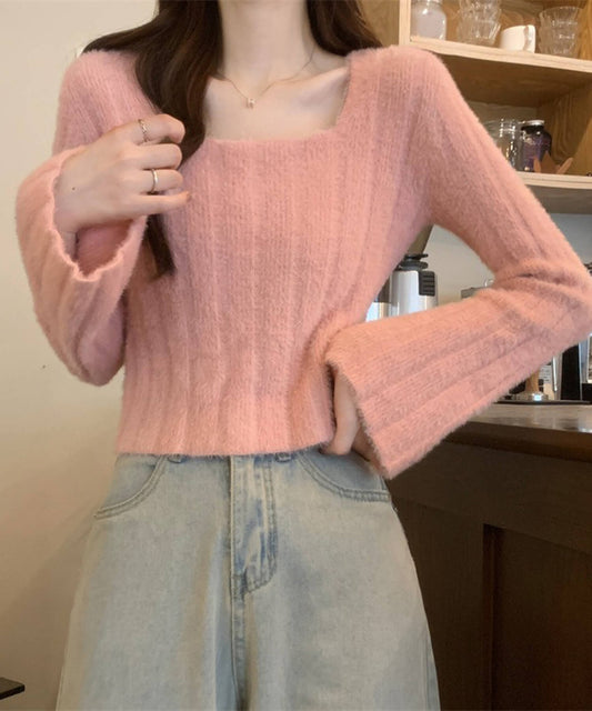 ベルスリーブマカロンカラーニット